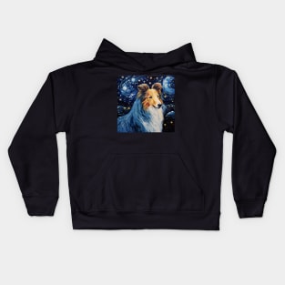 Rough Collie portrait painted in Starry Night style Kids Hoodie